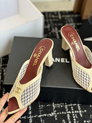 Kitlife Chanel Mesh Pointed-Toe High-Heeled Mule Sandals Beige  - 4