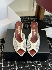 Kitlife Chanel Mesh Pointed-Toe High-Heeled Mule Sandals White - 1