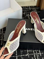 Kitlife Chanel Mesh Pointed-Toe High-Heeled Mule Sandals White - 6
