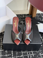 Kitlife Chanel Mesh Pointed-Toe High-Heeled Mule Sandals Black  - 1