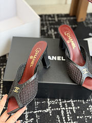 Kitlife Chanel Mesh Pointed-Toe High-Heeled Mule Sandals Black  - 6