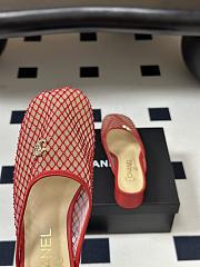 Kitlife Chanel Closed-Toe Mules, Double C Metal Buckle Rhinestone Fishnet Chunky Heel Sandals Red - 6