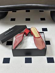 Kitlife Chanel Closed-Toe Mules, Double C Metal Buckle Rhinestone Fishnet Chunky Heel Sandals Red - 5