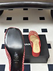 Kitlife Chanel Closed-Toe Mules, Double C Metal Buckle Rhinestone Fishnet Chunky Heel Sandals Red - 4