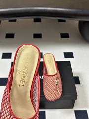 Kitlife Chanel Closed-Toe Mules, Double C Metal Buckle Rhinestone Fishnet Chunky Heel Sandals Red - 3