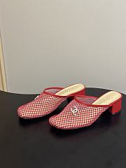 Kitlife Chanel Closed-Toe Mules, Double C Metal Buckle Rhinestone Fishnet Chunky Heel Sandals Red - 2