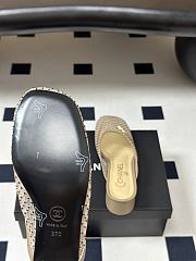 Kitlife Chanel Closed-Toe Mules, Double C Metal Buckle Rhinestone Fishnet Chunky Heel Sandals Beige - 2