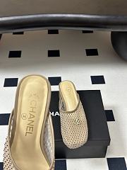 Kitlife Chanel Closed-Toe Mules, Double C Metal Buckle Rhinestone Fishnet Chunky Heel Sandals Beige - 3