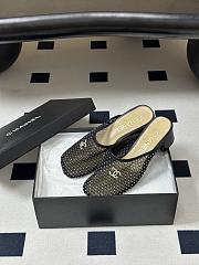 Kitlife Chanel Closed-Toe Mules, Double C Metal Buckle Rhinestone Fishnet Chunky Heel Sandals Black - 2
