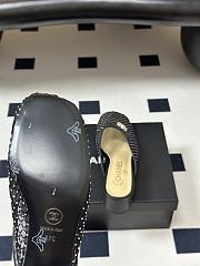 Kitlife Chanel Closed-Toe Mules, Double C Metal Buckle Rhinestone Fishnet Chunky Heel Sandals Black - 6