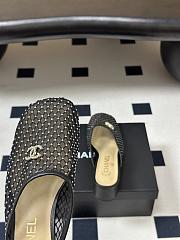 Kitlife Chanel Closed-Toe Mules, Double C Metal Buckle Rhinestone Fishnet Chunky Heel Sandals Black - 3