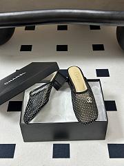 Kitlife Chanel Closed-Toe Mules, Double C Metal Buckle Rhinestone Fishnet Chunky Heel Sandals Black - 5