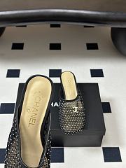 Kitlife Chanel Closed-Toe Mules, Double C Metal Buckle Rhinestone Fishnet Chunky Heel Sandals Black - 4