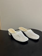 Kitlife Chanel Closed-Toe Mules, Double C Metal Buckle Rhinestone Fishnet Chunky Heel Sandals White - 1