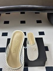 Kitlife Chanel Closed-Toe Mules, Double C Metal Buckle Rhinestone Fishnet Chunky Heel Sandals White - 2