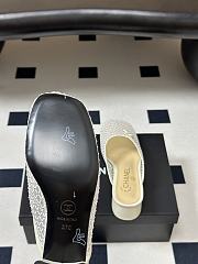 Kitlife Chanel Closed-Toe Mules, Double C Metal Buckle Rhinestone Fishnet Chunky Heel Sandals White - 3