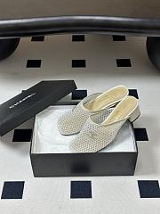Kitlife Chanel Closed-Toe Mules, Double C Metal Buckle Rhinestone Fishnet Chunky Heel Sandals White - 5