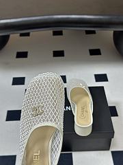 Kitlife Chanel Closed-Toe Mules, Double C Metal Buckle Rhinestone Fishnet Chunky Heel Sandals White - 6