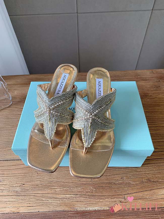 Kitlife Aquazzura Gold Reef Star Bead-embellished Leather Sandals - 1