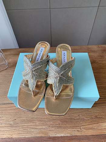 Kitlife Aquazzura Gold Reef Star Bead-embellished Leather Sandals