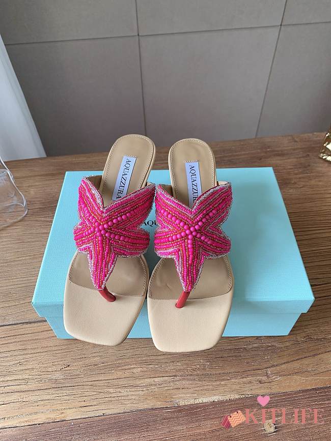 Kitlife Aquazzura Pink Reef Star Bead-embellished Leather Sandals  - 1