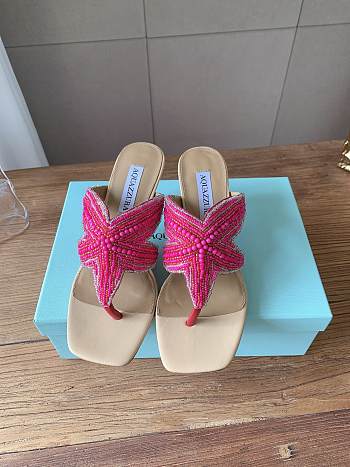 Kitlife Aquazzura Pink Reef Star Bead-embellished Leather Sandals 
