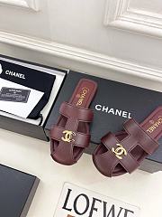 Kitlife Chanel Double C Hollow-Out Roman Flat Sandals Burgundy - 2