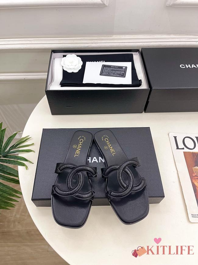 Kitlife Chanel CC Cut Out Mules Sandals Black Quilted Lambskin  - 1