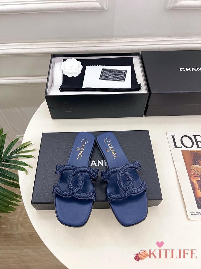 Kitlife Chanel CC Cut Out Mules Sandals Dark Blue Quilted Lambskin - 1