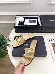 Kitlife Chanel CC Cut Out Mules Sandals Gold Quilted Lambskin  - 5