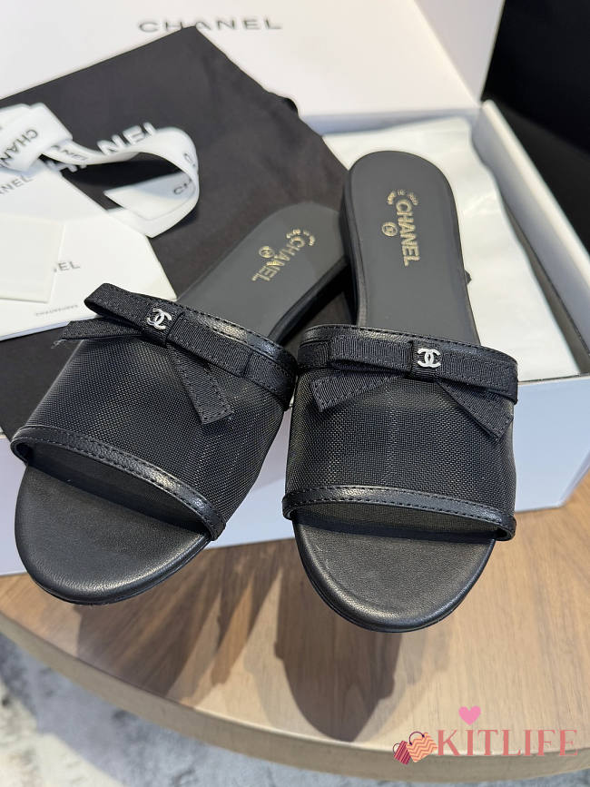 Kitlife Chanel Bow-tie Mesh Mules Black - 1