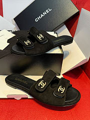 Kitlife Chanel Double C Rhinestone Buckle Velcro Slip-on Sandal Black - 5