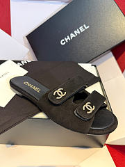 Kitlife Chanel Double C Rhinestone Buckle Velcro Slip-on Sandal Black - 4