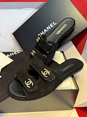 Kitlife Chanel Double C Rhinestone Buckle Velcro Slip-on Sandal Black - 3