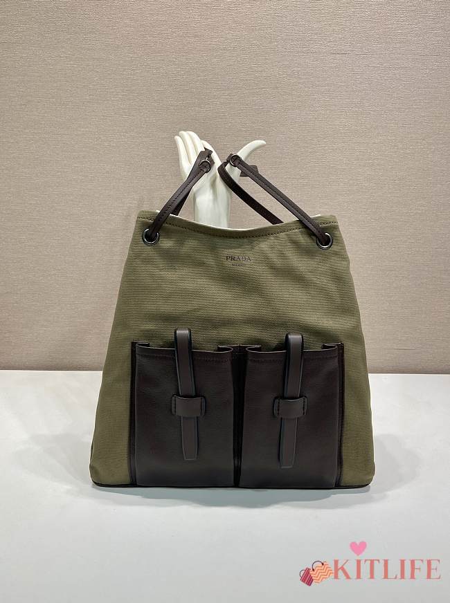 Kitlife Prada Route Large Leather Bag Green Khaki 1BC293 39x33cm  - 1