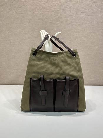 Kitlife Prada Route Large Leather Bag Green Khaki 1BC293 39x33cm 