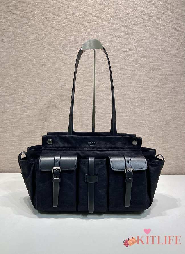 Kitlife Prada Route Large Black Leather Tote Bag 1BG644 34x25x17cm - 1