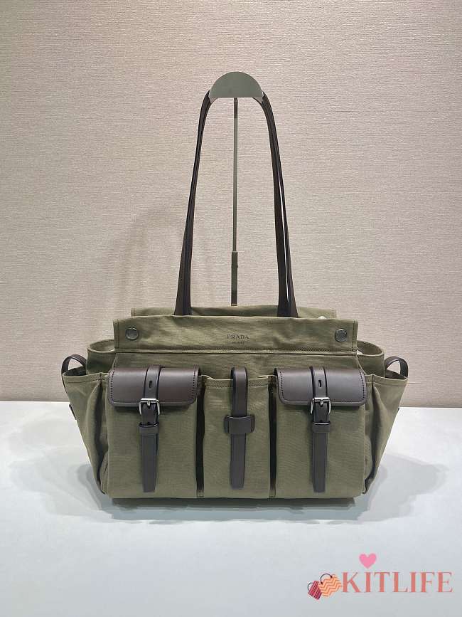 Kitlife Prada Small Green Khaki Leather Bag 1BC296 27x18x9.5cm  - 1