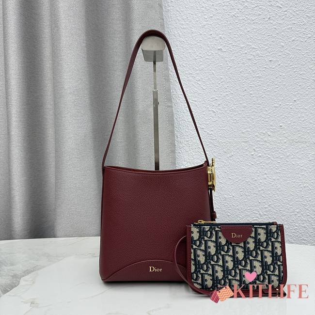 Kitlife Dior Small Dior Médaillon Bucket Bag Burgundy Calfskin M1531 19.5x18.5x11.5cm  - 1