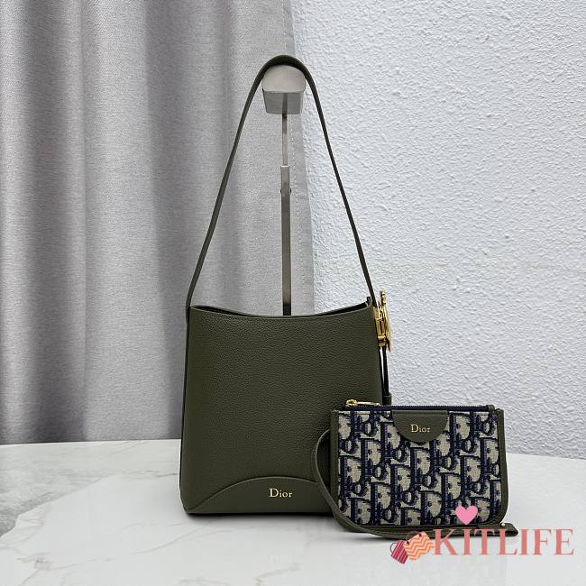 Kitlife Dior Small Dior Médaillon Bucket Bag Green Khaki Calfskin M1531 19.5x18.5x11.5cm  - 1
