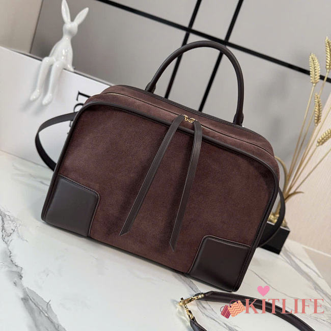 Kitlife Loewe Dark Brown Suede Leather Amazona 180 Top-handle Bag 34.5x14x27cm  - 1