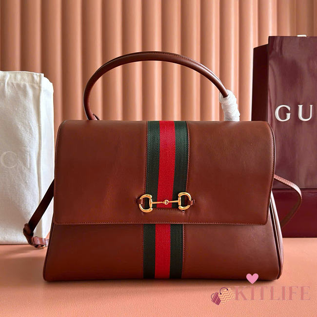 Kitife Gucci Paparazzo Large Top Handle Bag Brown Leather ‎875019 37x29x13cm - 1