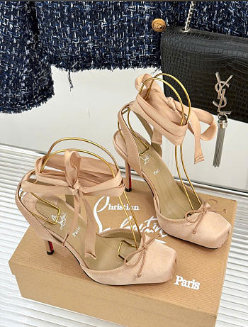 Kitlife Christian Louboutin Cassia Lace Up Alta 160mm Strappy Pumps Beige Crepe Satin 