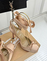 Kitlife Christian Louboutin Cassia Lace Up Alta 160mm Strappy Pumps Beige Crepe Satin  - 5