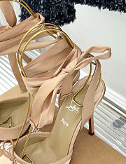 Kitlife Christian Louboutin Cassia Lace Up Alta 160mm Strappy Pumps Beige Crepe Satin  - 4