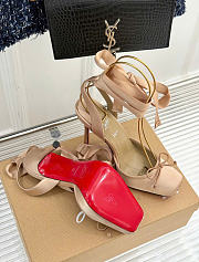 Kitlife Christian Louboutin Cassia Lace Up Alta 160mm Strappy Pumps Beige Crepe Satin  - 3