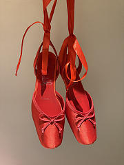 Kitlife Christian Louboutin Cassia Lace Up Ballerinas Red Crepe Satin - 4