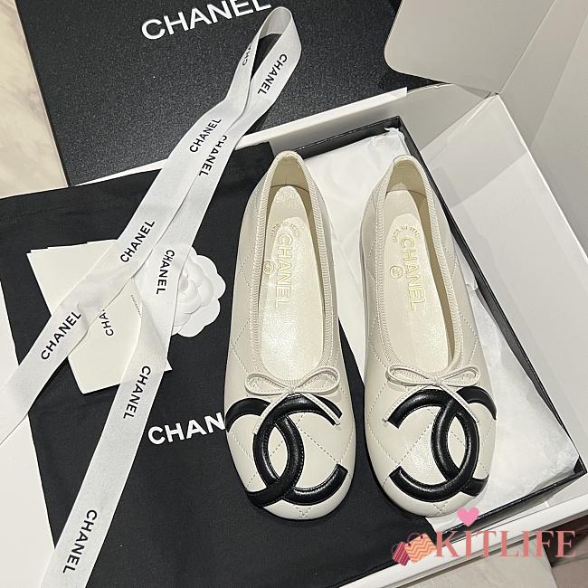 Kitlife Chanel Vintage Kangpeng Ballet Shoes White & Black - 1