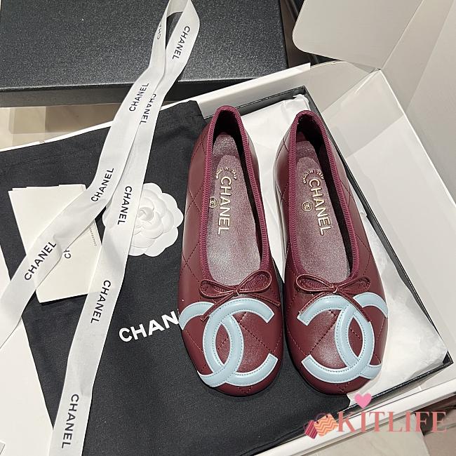 Kitlife Chanel Vintage Kangpeng Ballet Shoes Burgundy & White  - 1