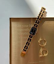 Kitlife Chanel Vintage Sugar Cube Black Gold Leather Chain Watch - 4
